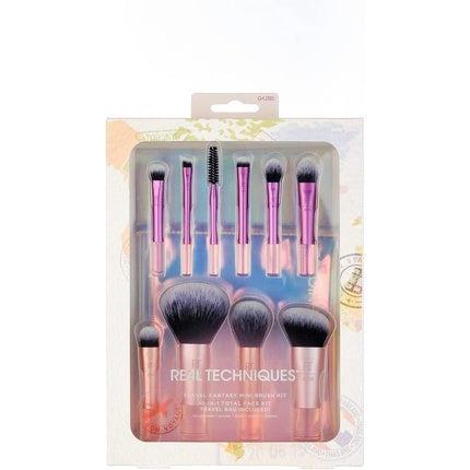 Real Technique Travel Fantasy Mini Brush Kit 10 Piece Set Purple and Mini Brush Foundation and Blush Duo Travel Size for Loose Blush and Liquid Foundation 2 Piece Set Multicolor Pack of 2