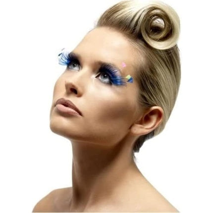 Smiffys Blue Eyelashes with Feather Plumes Contains Glue Fancy Dress Cosmetics & Disguises