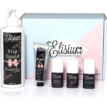 Elisium_Set Zestaw Startowy Flexy Gel Pro Bond + Miracle Base Gel + Top Coat Shiny + Slip Liquid + Gel Milky