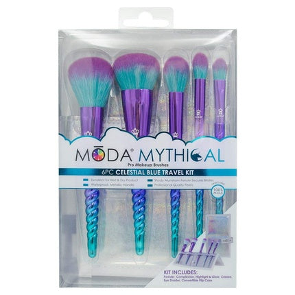 Royal Brush Moda Mythical 6 Piece Cosmetic Makeup Travel Kit Brush Set Celestial Blue