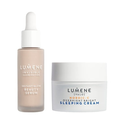 Lumene Skincare Makeup Hybrid Bundle with Invisible Illumination Instant Glow Beauty Serum and Nordic-C Overnight Bright Sleeping Cream