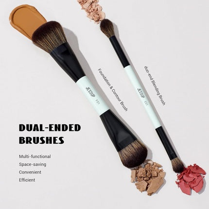 Jessup Makeup Brush Set Double Ended Brushes for Foundation Contour Dual Eye Blending Multi-functional Travel Bright Cyan T502
