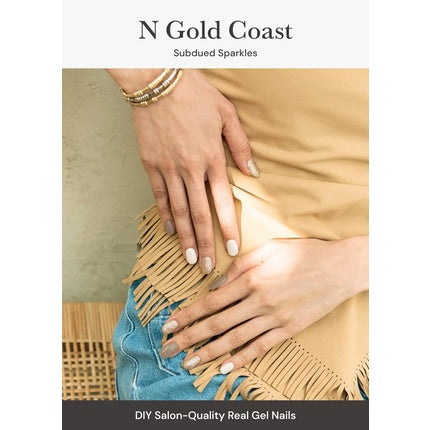 ohora Semi Cured Gel Nail Strips N Gold Coast - Salon-Quality Long Lasting Easy to Apply and Remove Glitter - Includes 2 Prep Pads Nail File and Wooden Stick