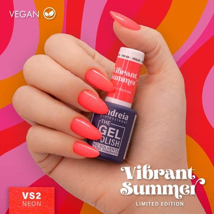Andreia Professional Gel Nail Polish Solvent-Free Gel Limited Collection VS2 Neon Coral with Glitter