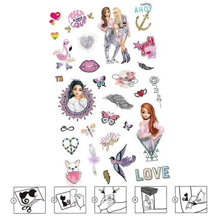 Top Model Tattoo Block for Girls 6 Sheets with Temporary Tattoos