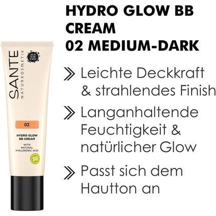 SANTE Naturkosmetik Hydro Glow BB Cream 02 Medium Dark with Hyaluron & Organic Extracts Vegan 30ml