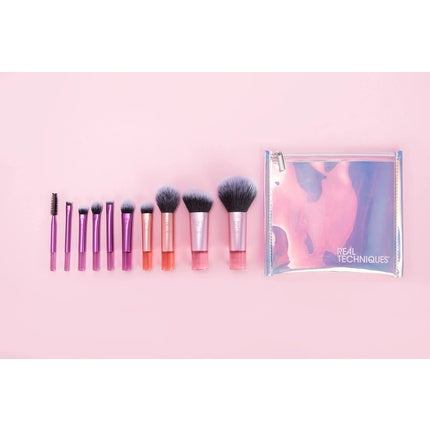 Real Technique Travel Fantasy Mini Brush Kit 10 Piece Set Purple and Mini Brush Foundation and Blush Duo Travel Size for Loose Blush and Liquid Foundation 2 Piece Set Multicolor Pack of 2