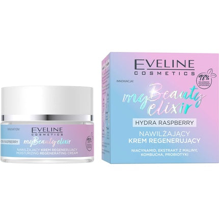 EVELINE COSMETICS My Beauty Elixir Hydra Raspberry Moisturizing Regenerating Cream Nourishing Soothing Organic Vegan Formula 98% Natural Under Makeup 50ml
