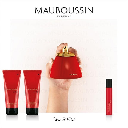 Mauboussin Prestige Set 2023 In Red Eau de Parfum Shower Gel Body Lotion Travel Spray