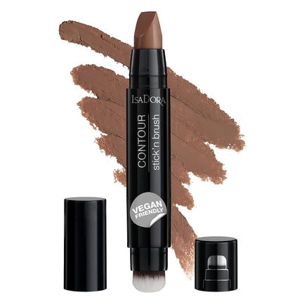 IsaDora Stick'n Brush Contouring Stick with Brush Matte Natural Contour 2-in-1 Cream Contour Stick and Contour Brush Warm Mocha