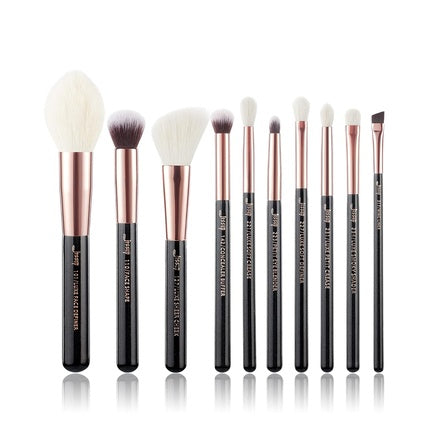 Jessup Makeup Brush Set 10 Piece Professional Makeup Tool Kit Foundation Powder Definer Shader Liner Black/Rose Gold T163 B-Black / Rose Gold