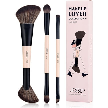 Jessup Makeup Lover Collection 6-In-3 Duo-End Travel Brush Collection Set Of 3 Makeup Brushes 1507