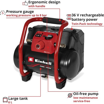 Einhell Power X-Change Portable Air Compressor 36V Oil-Free Tyre Inflator