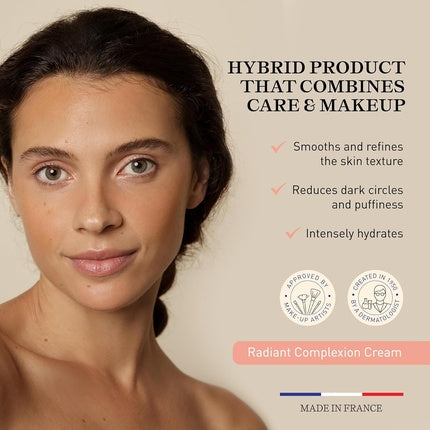 Embryolisse Radiant Complexion Cream Hybrid Makeup Face Moisturizer with Hyaluronic Acid Shea Butter Peach Shade 1.01 Fl.Oz.