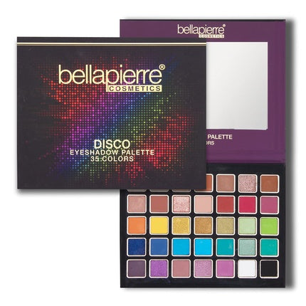 Bellapierre Disco Eyeshadow Makeup Palette 35 Colorful Shades Matte Satin Shimmer Glitter Finishes Non-Toxic Paraben Free Vegan Cruelty Free