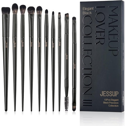 Jessup Eye Makeup Brushes Professional 10Pcs Blending Eye Shadow Liner Crease Duo-end Brow Brush Elegant Black T337