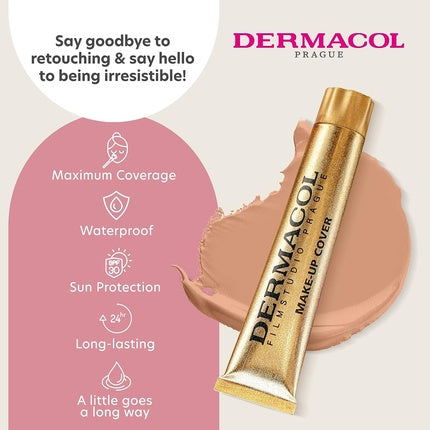 Dermacol Full Coverage Foundation Liquid Makeup Matte Foundation with SPF 30 Waterproof Foundation for Oily Skin Acne & Under Eye Bags Long-Lasting Makeup Products 30g Shade 225