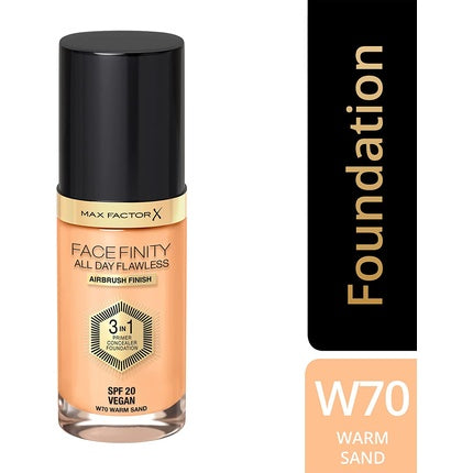 Max Factor Facefinity 3-in-1 All Day Flawless Liquid Foundation SPF 20 30ml 70 Warm Sand