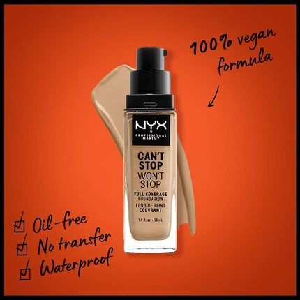 NYX Professional Makeup Can't Stop Won't Stop Full Coverage Foundation Vegan Formula Matte Finish 11 Beige 30ml