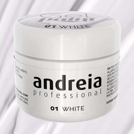 Andreia Professional Nail Art Design Gel Paint Pots Highly Pigmented Intense Colour No Flow High Viscosity UV Gel Paint for DIY Manicure Vegan 4g 01 White