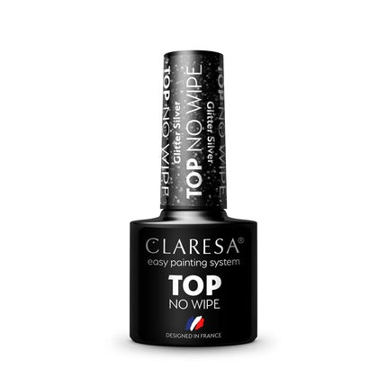 Claresa Top Glitter No Wipe Hybrid Nail Polish Top Coat Glitter Silver 5g