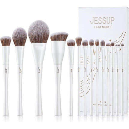 Jessup Makeup Brushes Set 14pcs Premium Synthetic Foundation Concealer Blush Contour Powder Eye Shadow Blending Brush Pearl White T343 B-T343