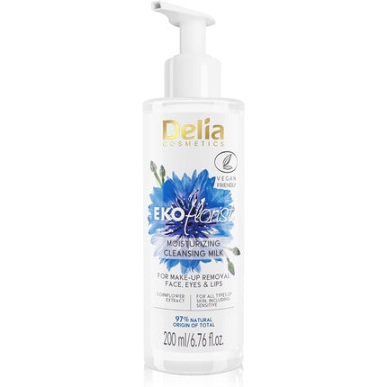 Delia Cosmetics EKOflorist Make Up Remover Cleansing Milk Vegan Natural Cosmetic Hemp Oil Cornflower Extract Skin Type Removes Impurities Soothes Irritation Moisturizes 200ml