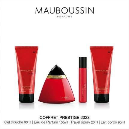 Mauboussin Prestige Set 2023 In Red Eau de Parfum Shower Gel Body Lotion Travel Spray