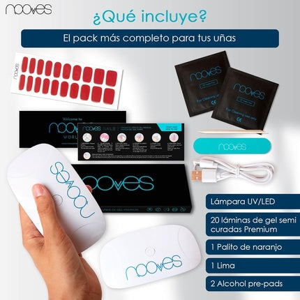 Pre-Cured Red Gel Nail Sheets with Portable UV/LED Nail Dryer Lamp 8W Midnight Rain