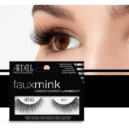 ARDELL Faux Mink False Eyelashes 811 Black Medium Volume Medium Length Flared Knot-Free Invisiband Cat-Eye Vegan-Friendly Cruelty-Free Lashes