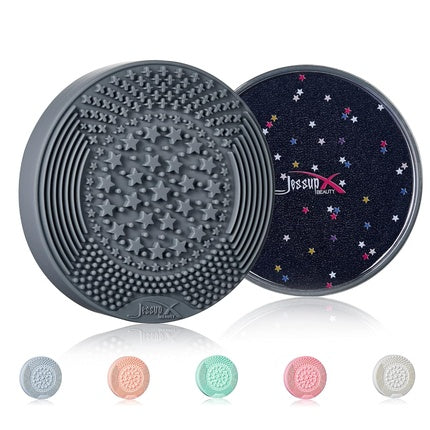 Jessup Makeup Brush Cleaning Mat with Color Removal Sponge and 2 in 1 Silicone Cleaner Magnet Black