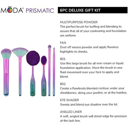 Moda Royal & Langnickel Full Size Prismatic Deluxe Gift 6pc Makeup Brush Set