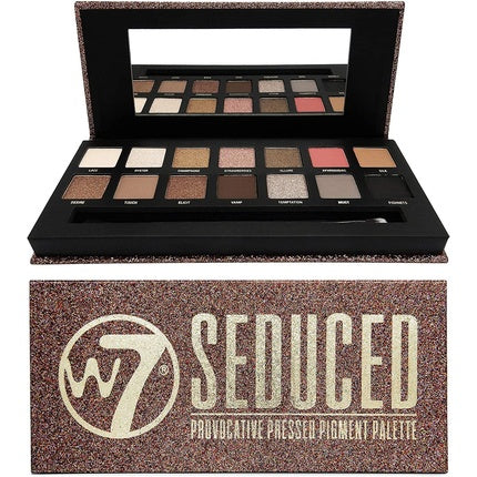 W7 Seduced Pressed Pigment Palette Makeup Cream Mattes and Metallic Shimmers Delicate Nudes Golds Pinks and Smokes - Cruelty Free Vegan Makeup for Women