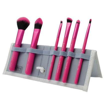 MODA Royal & Langnickel Travel Size Makeup Brush Set with Bag Including Powder, Foundation, Angled Shadow, Smoky Eye, Brow Liner, Pointed Lip Brushes Pink