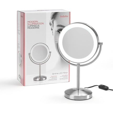 BaByliss Slimline LED Mirror with 1x and 8x Magnification Brushed Chrome Finish