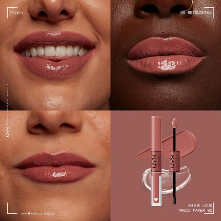 NYX Professional Makeup Shine Loud Long-Lasting Liquid Lipstick with Clear Lip Gloss Magic Maker 05 Dusty Nude Mauve