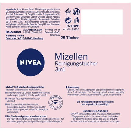 Nivea 3 in 1 Micellar Cleansing Wipes Gentle and Make-Up Wipes Moisturize and Protection