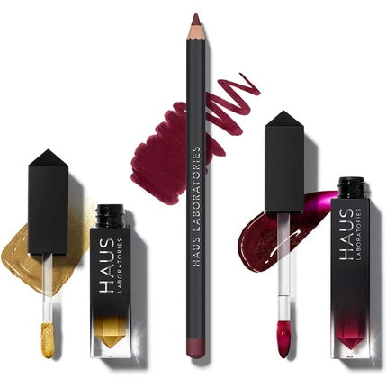 HAUS LABORATORIES By Lady Gaga: HAUS OF COLLECTIONS Makeup Kit with Bag, Liquid Eyeshadow, Lip Liner Pencil, and Lip Gloss - Vegan & Cruelty-Free - 3-Piece Value Set HAUS of Rockstar