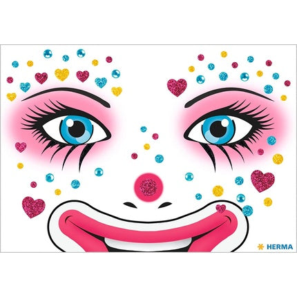 HERMA 15428 Face Art Sticker Clown Annie Temporary Glitter Face Paint for Carnival Halloween Kids and Adults