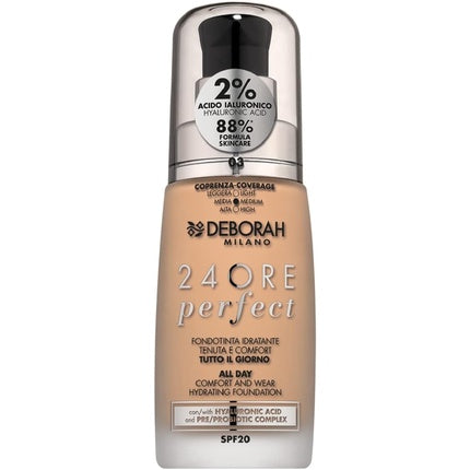 Deborah Milano Liquid Foundation 24 Hours Perfect Moisturising SPF 20 30ml No. 3 Caramel Beige