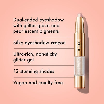 Iconic London Glaze Crayon Dual Ended Eyeshadow Stick for Sparkling Wet Look