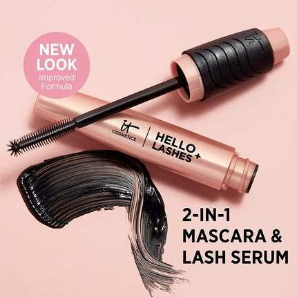 it COSMETICS Hello Lashes+ Volumizing Mascara & Lash Serum with Biotin, Argan Oil & Jojoba Oil 0.27 Fl Oz Black
