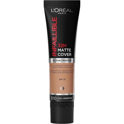 L'Oreal Paris Cover Liquid Foundation with 4% Niacinamide Long Lasting Natural Finish SPF 25 Infallible 32H Matte Cover Shade 300 30ml