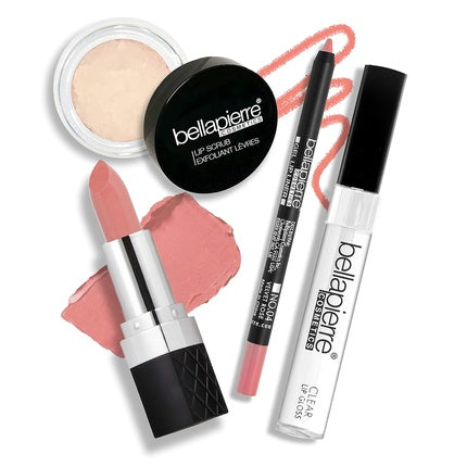 Bellapierre Best in Pout Kit Lip Scrub Mineral Lipstick Gel Lip Liner Clear Lip Gloss Non-Toxic and Paraben Free Oil and Cruelty Free Velvet Rose