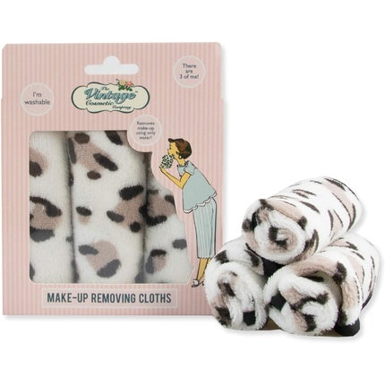The Vintage Cosmetic Company Dual-Sided Make Up Removing Cloths Face Cloths Gentle Face Exfoliation Machine Washable Leopard Print Design Pack of 3