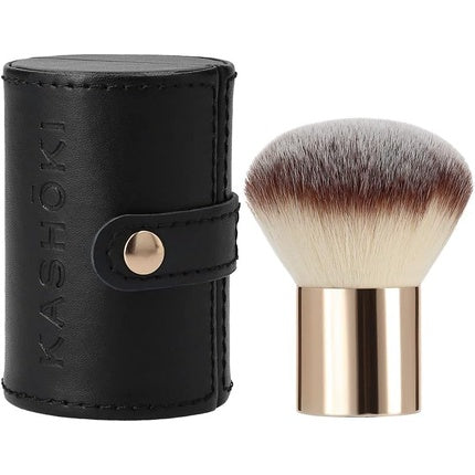 TB Tools for Beauty Kasho018 T4B Kashoki 200 Kabuki Brush for Face Gold Pink Makeup Brush with Synthetic Taklon Fibers and Black Comfortable Brush Holder