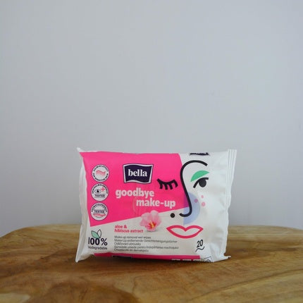 bella Goodbye Make-Up Removal Wipes 20 Pieces - 100% Biodegradable, Dermatologically Tested, Gentle and Effective