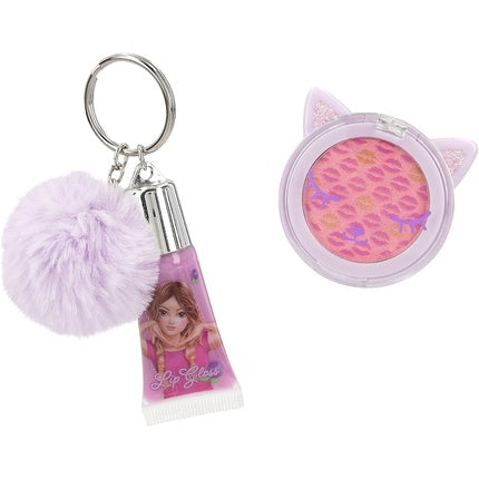 Depesche TOPModel Beauty and Me Beauty Set in Purple with Shimmering Eyeshadow and Purple Lip Gloss with Plush Pendant