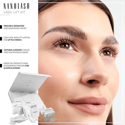 Nanolash Lash Lift and Lamination Kit DIY Eyelash Lifting All-in-One Up to 10 Applications Long-Lasting Effect Gentle Protection
