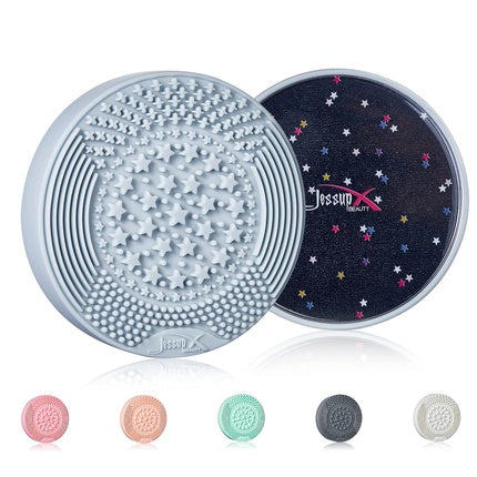 Jessup Makeup Brush Cleaning Mat with Color Removal Sponge and 2 in 1 Silicone Cleaner Skyway Blue